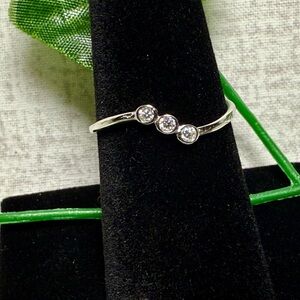 New Sterling Silver & Moissanite Bezel Trio Ring, Size 7